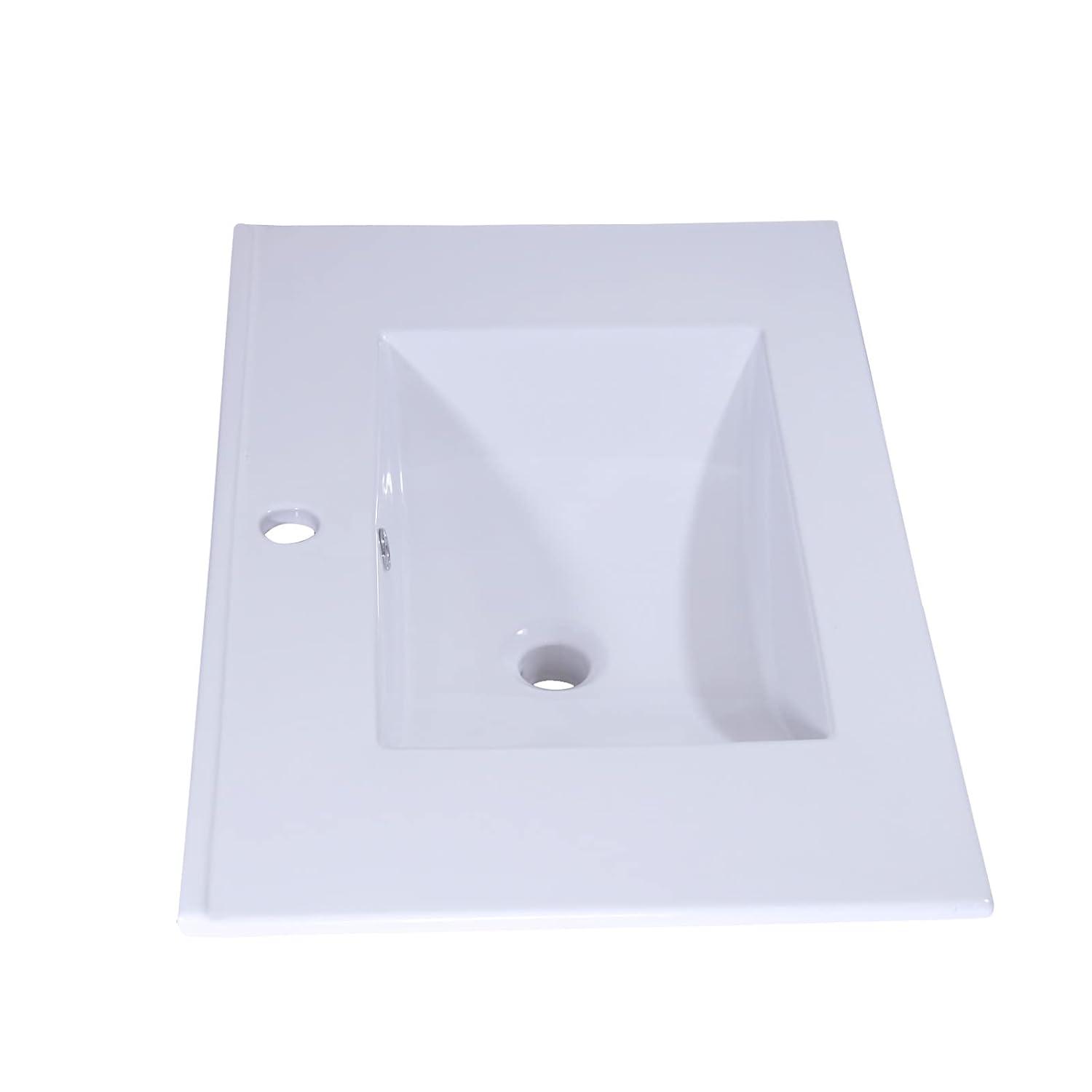 Miniyam 24" Ceramic Sink with Overflow, Drop in Bathroom Vessel Sink, White