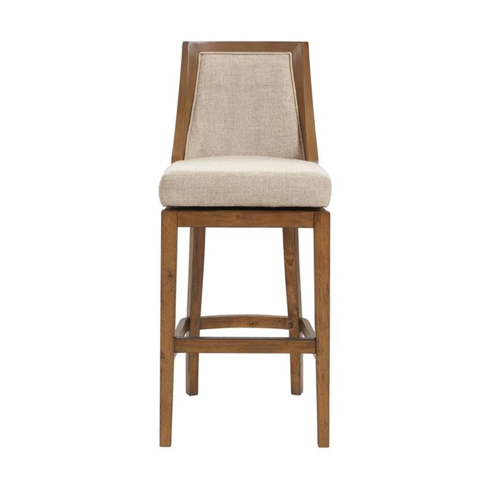Alaterre Ellie Upholstered Swivel Bar Stool Chairs with Padded Seat and Back, Rubberwood Frame with Metal Kick Plate