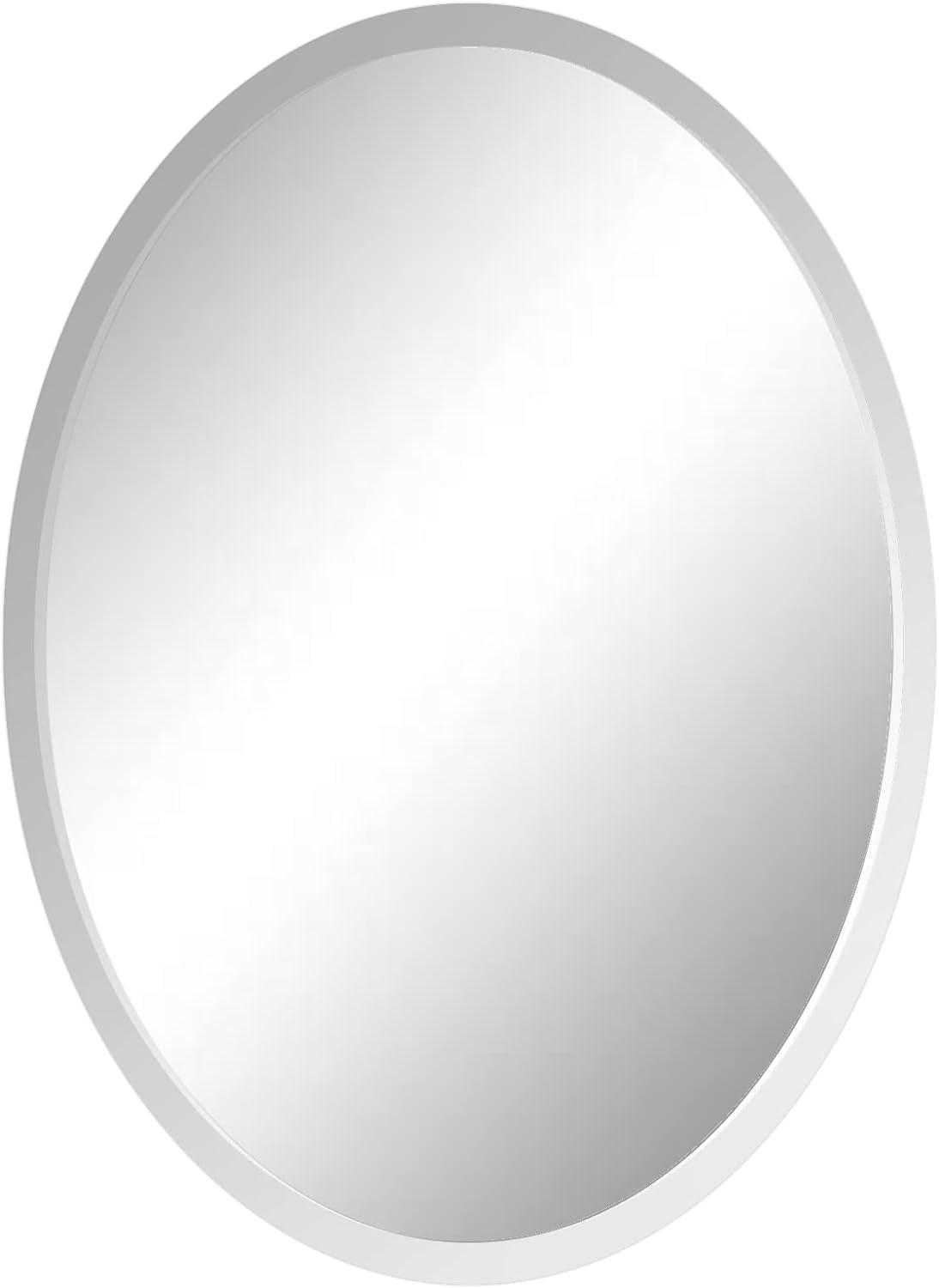 Elegant Oval 22" x 39" Frameless Polished Wall Mirror with Beveled Edge