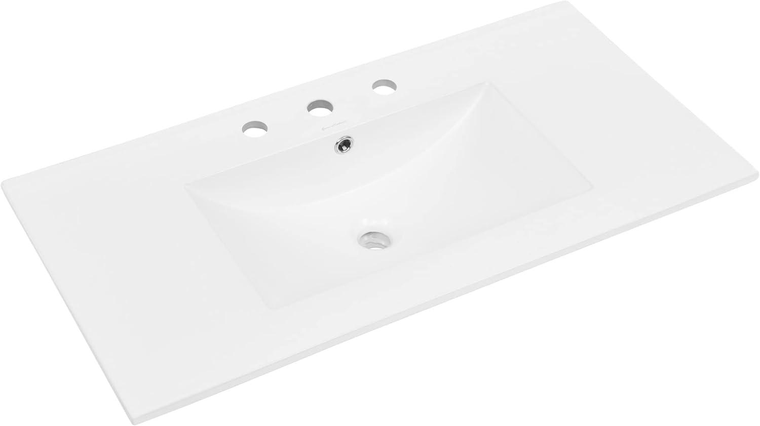 JONATHAN Y Ancillary 3-Hole Classic Contemporary Rectangular Ceramic Single Sink Basin Vanity Top