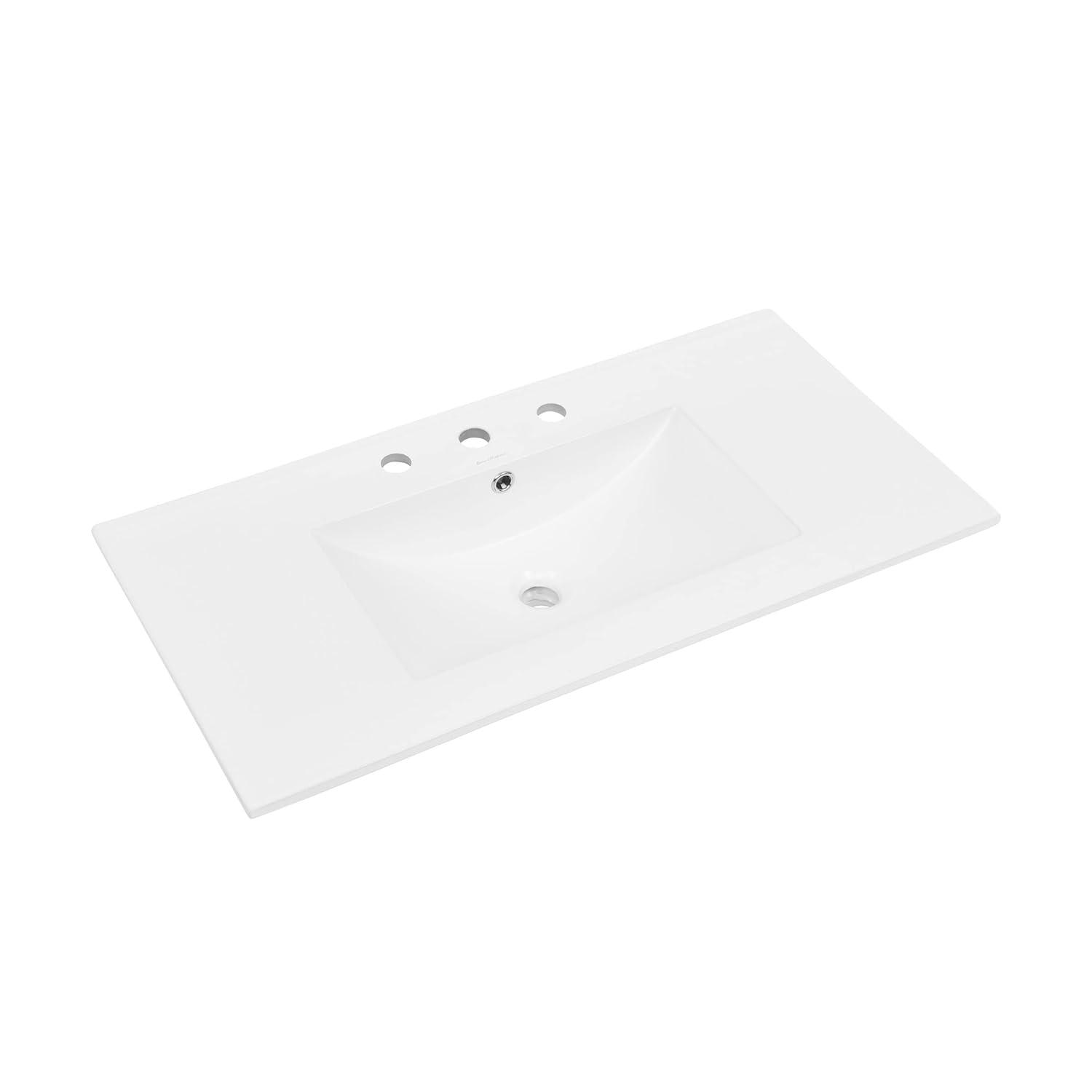 Swiss Madison 36" Zero Hole Vanity Sink Top In Glossy White