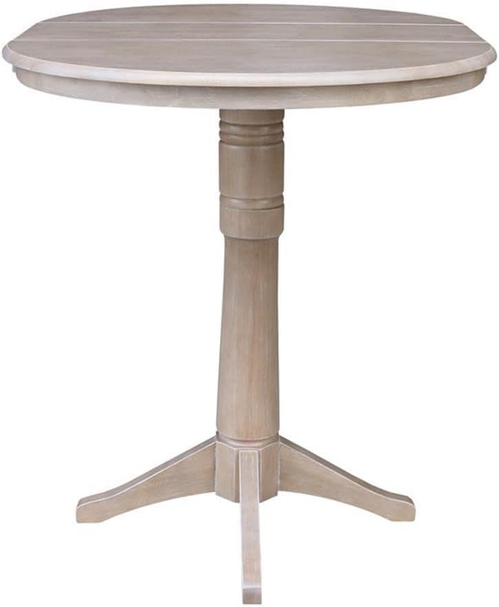 36" Round Bar Height Table with 12" Leaf - Washed Gray Taupe