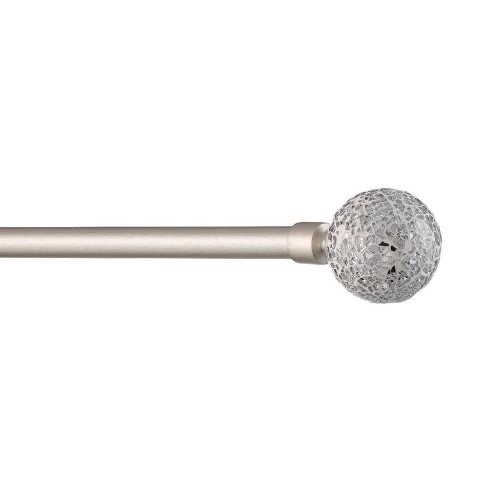 Exclusive Home 66"-120" White Mosaic Curtain Rod - Matte Silver: Adjustable Iron Rod, Ball Finial, 25lb Capacity
