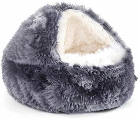 Utoimkio Calming Dog Beds & Cat Cave Bed with Hooded Cover,Portable Round Beds for Small Medium Pets,Anti-Slip Fluffy Coved Pet Bed,Comfortable Warming Pet Bed,15.7"x15.7"