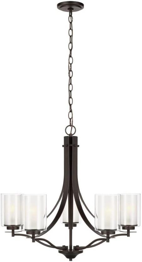Elmwood Park 5-Light Bronze Modern Transitional Hanging Candlestick Chandelier with Satin Etched Glass Shades