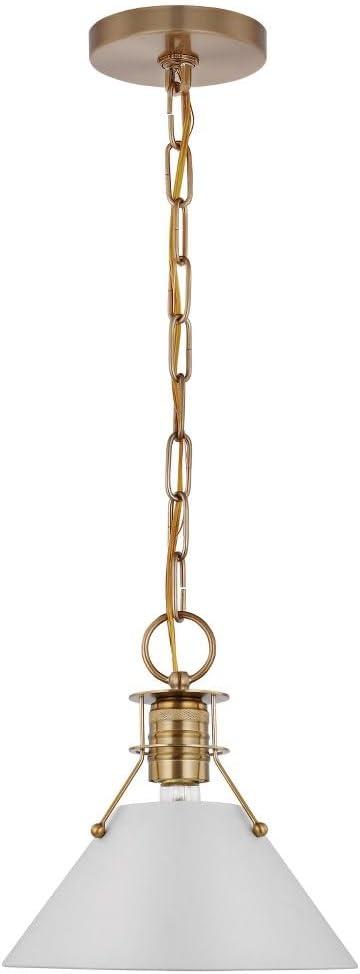 Outpost Large Matte White & Burnished Brass Cone Pendant Light