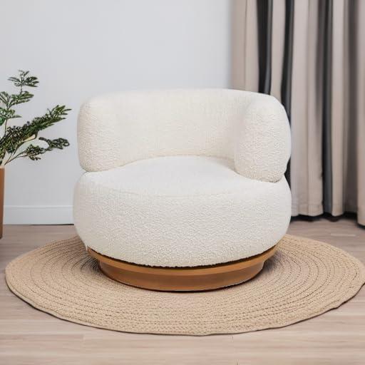 Jennifer Taylor Home Fuji 360 Swivel Barrel Back Accent Chair Ivory White Boucle