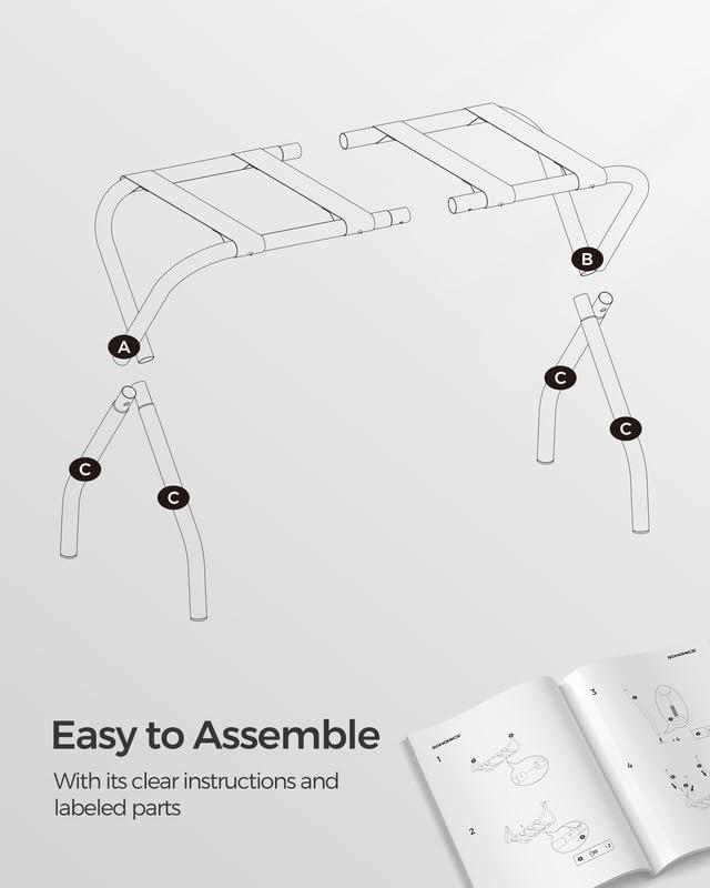 BINO 2-Pack Folding Luggage Rack Collapsible Metal Suitcase Stand With Durable Black Nylon Straps- For Bedroom, Guest Room, Or Hotel (Gray Steel)