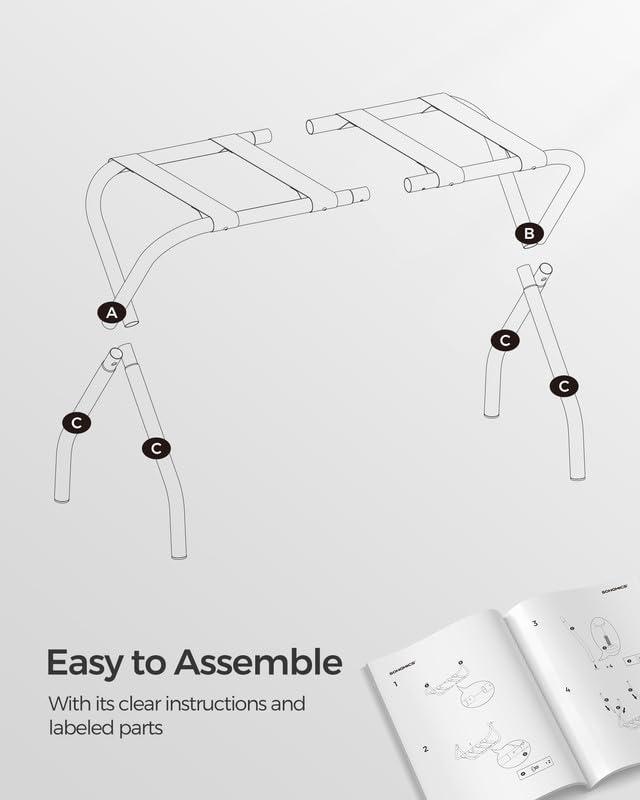 BINO 2-Pack Folding Luggage Rack Collapsible Metal Suitcase Stand With Durable Black Nylon Straps- For Bedroom, Guest Room, Or Hotel (Gray Steel)