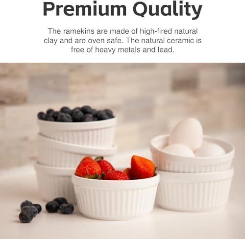 Juvale 6 Pack White Ceramic Ramekins, Souffle Dish, Ramiken Set Kitchen and Baking Supplies (8 oz)