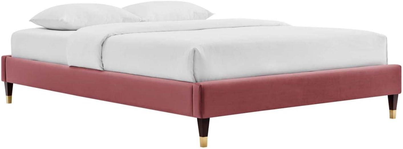 Modway Harlow Full Performance Velvet Platform Bed Frame in Dusty Rose