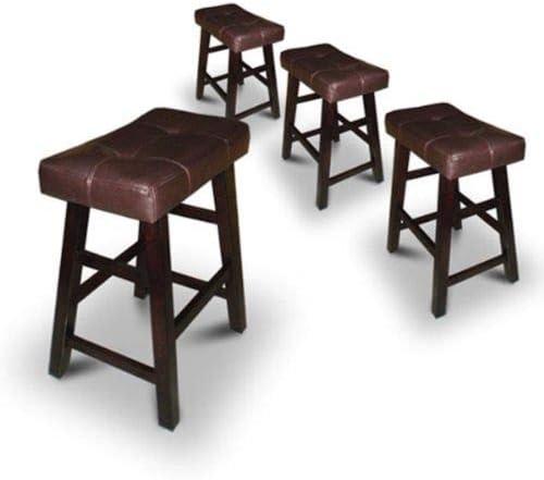 Set of 4 Dark Espresso Brown Wood Counter OR Bar Stools with Bonded Faux Leather Seat