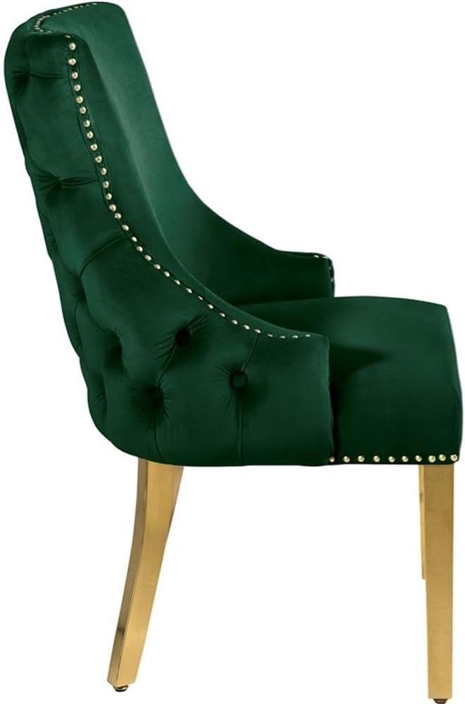 Meridian Furniture Tuft Gray Velvet Dining Chair in Gold Finish (Set of 2)