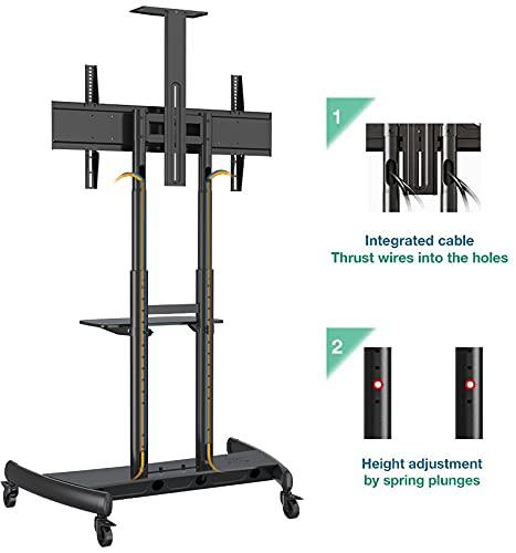 Black Steel Mobile TV Cart Stand with Adjustable Shelves