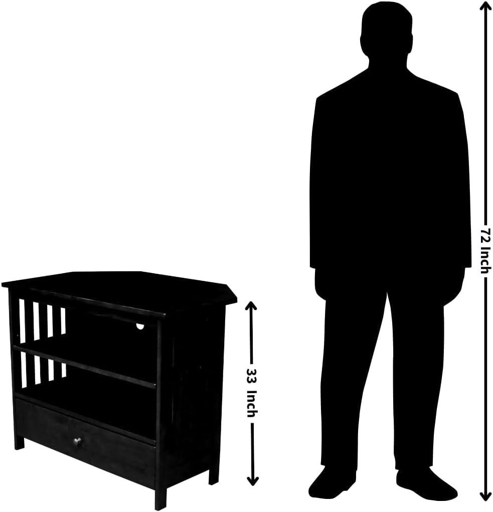 Solid Wood TV Stand with Shelves and Drawer in Heather Gray - 28.9"  Height