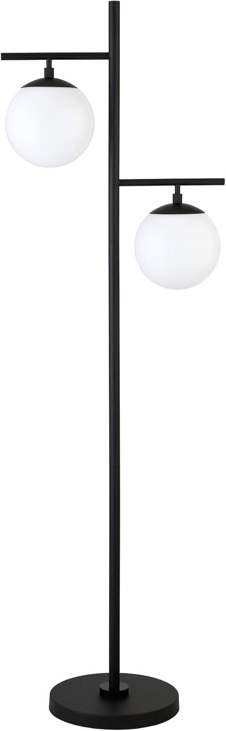 Evelyn&Zoe Pyrus 2-Light Floor Lamp with Glass shade s in Blackened Bronze/White Milk