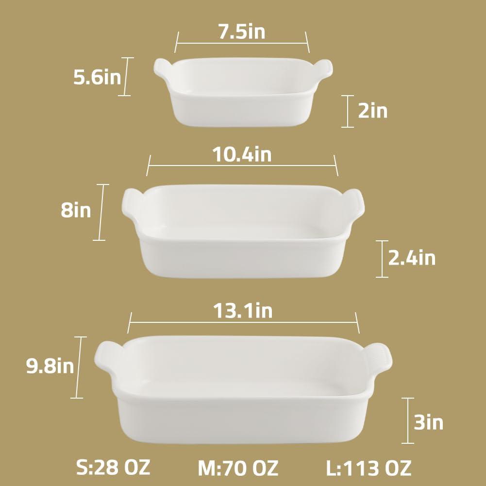 SWEEJAR Rectangular Ceramic Bakeware Set, Non-Stick Roasting Pan with Handles Baking Dishes,Casserole Pans for Cake Dinner, Set of 3 - Navy