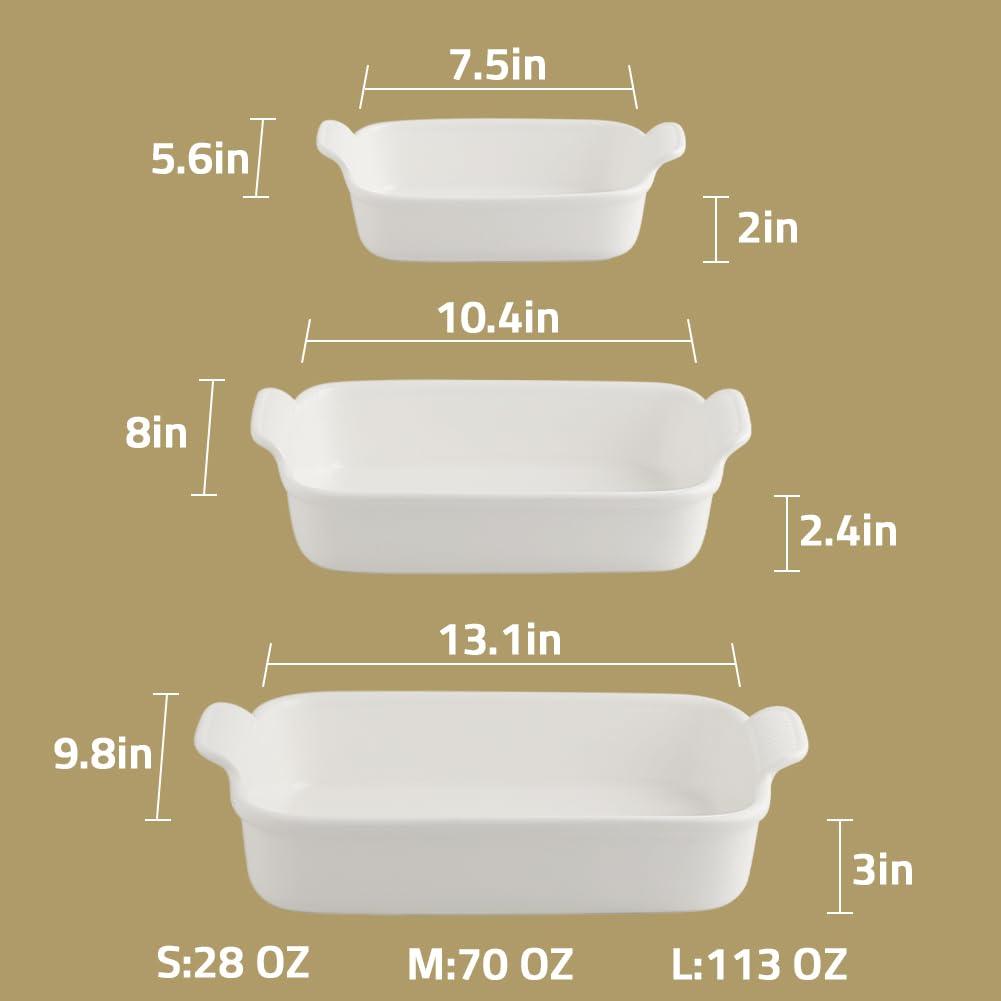 SWEEJAR Rectangular Ceramic Bakeware Set, Non-Stick Roasting Pan with Handles Baking Dishes,Casserole Pans for Cake Dinner, Set of 3 - Navy