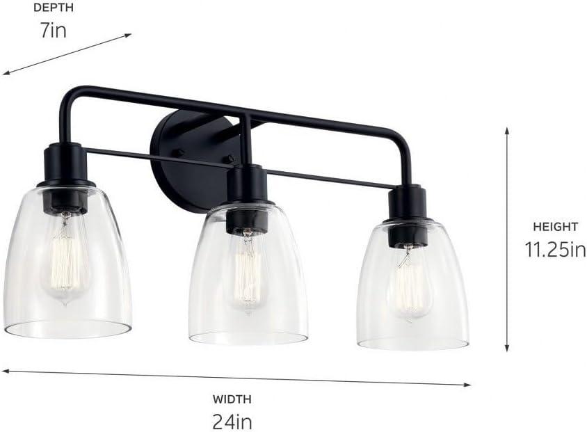 Black 3-Light Vanity Fixture with Clear Glass Shades