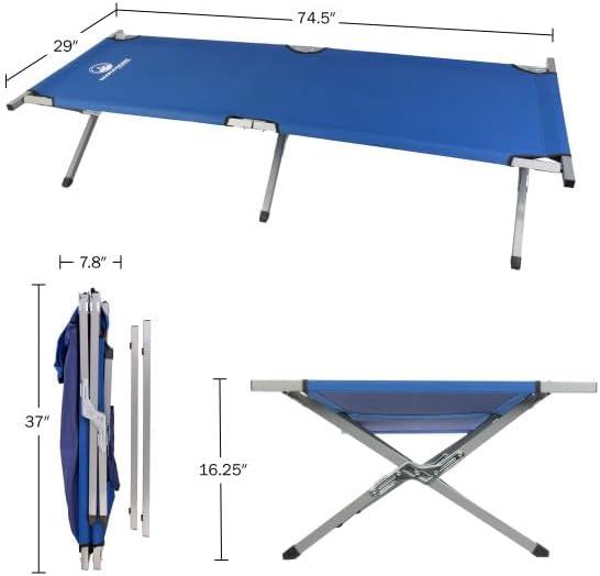 Blue Portable Folding Camping Cot with Steel Frame