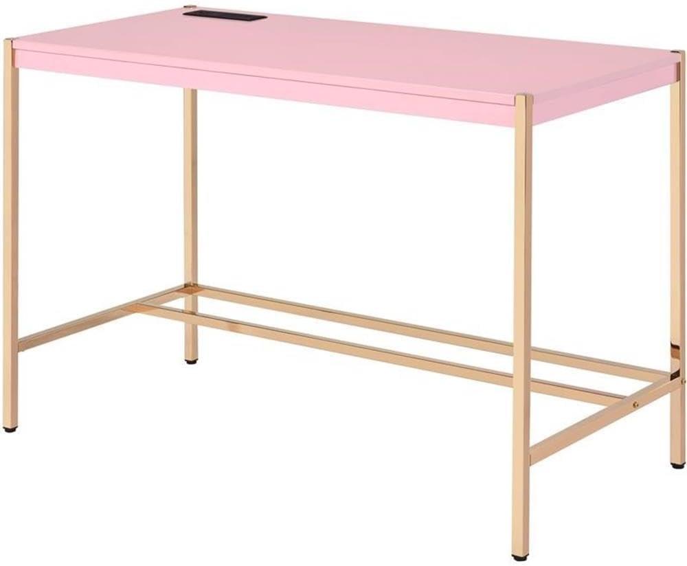 Elegant Minimalist Pink Vanity Desk with Gold Finish and USB Port