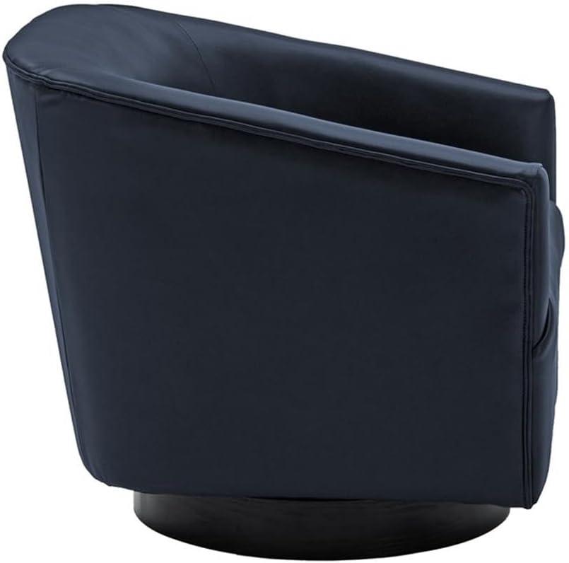 Comfort Pointe Gaven Wood Base Swivel Accent Chair Midnight Blue: Durable Faux Leather, 360° Swivel, No-Sag Springs
