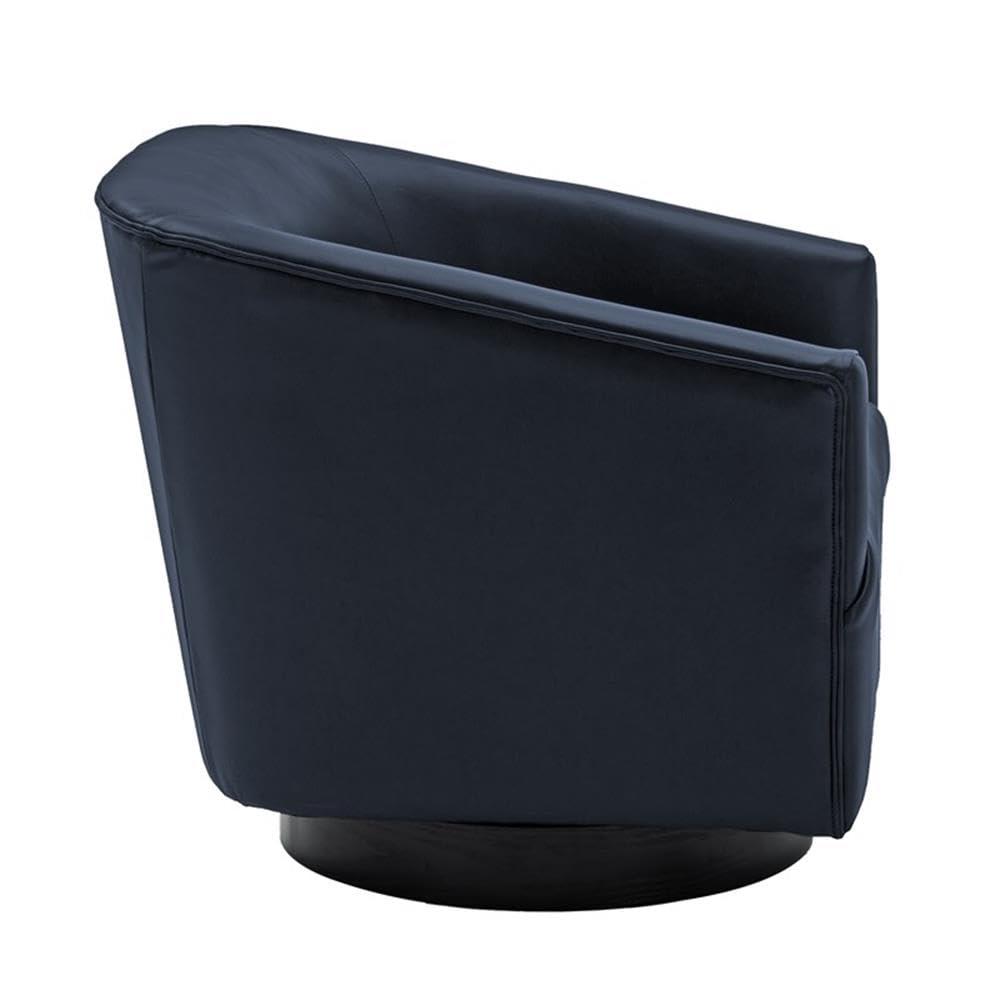 Comfort Pointe Gaven Wood Base Swivel Accent Chair Midnight Blue: Durable Faux Leather, 360° Swivel, No-Sag Springs
