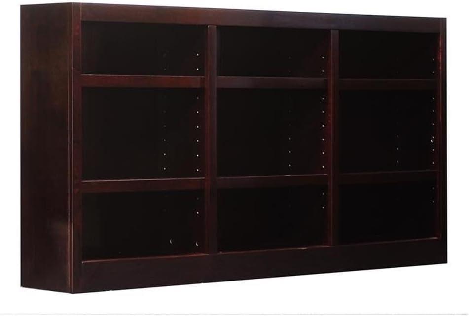 Elegant Cherry Finish Triple-Wide Adjustable Wood Bookcase, 36in Tall