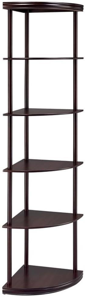 Bonwick 5-shelf Metal Frame Corner Bookshelf Cappuccino