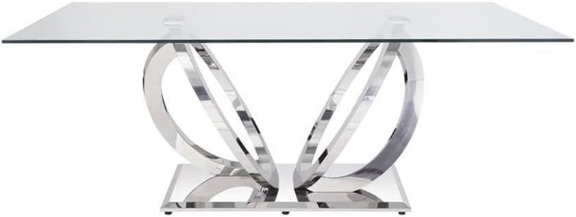 ACME Finley Dining Table in Clear Glass and Mirrored Silver Finish