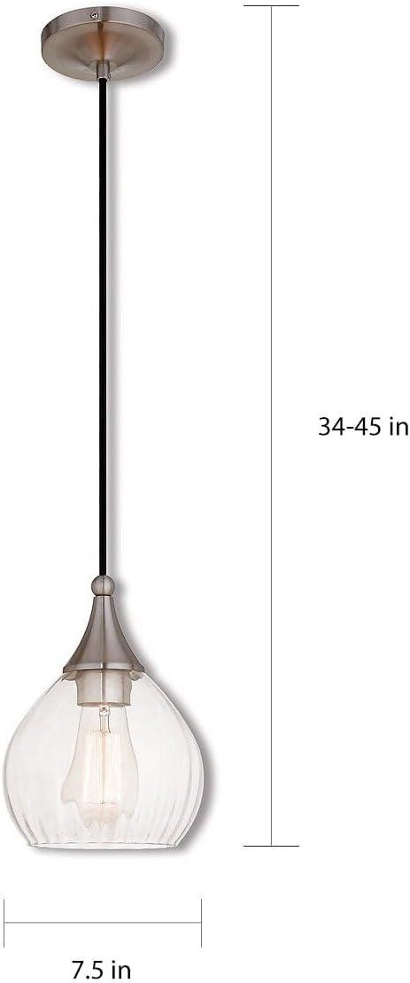 Livex Lighting 7" 1-Light Clear Glass & Metal Single Pendant in Brushed Nickel