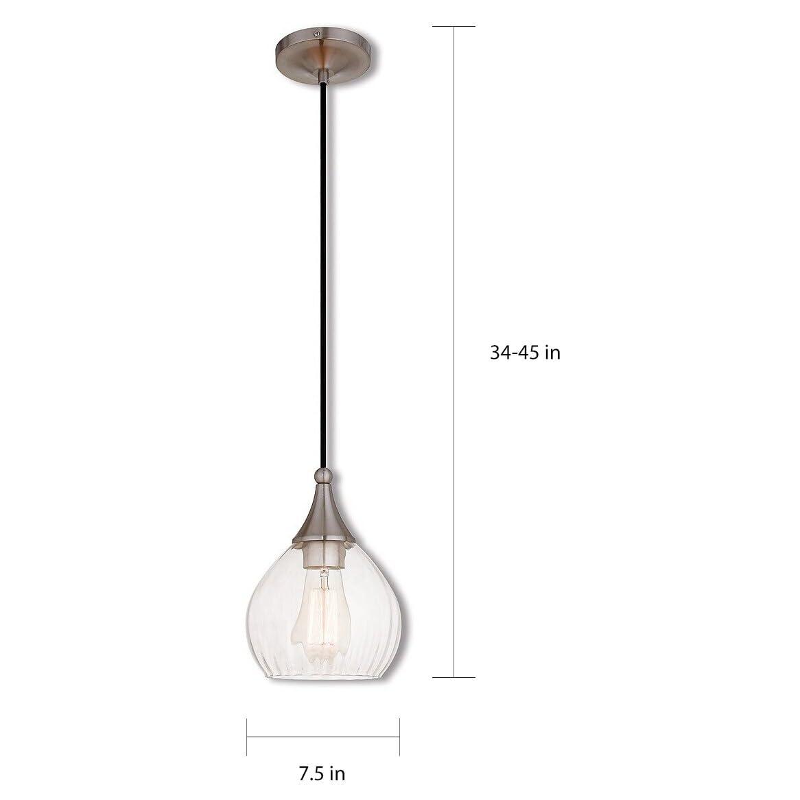 Livex Lighting 7" 1-Light Clear Glass & Metal Single Pendant in Brushed Nickel