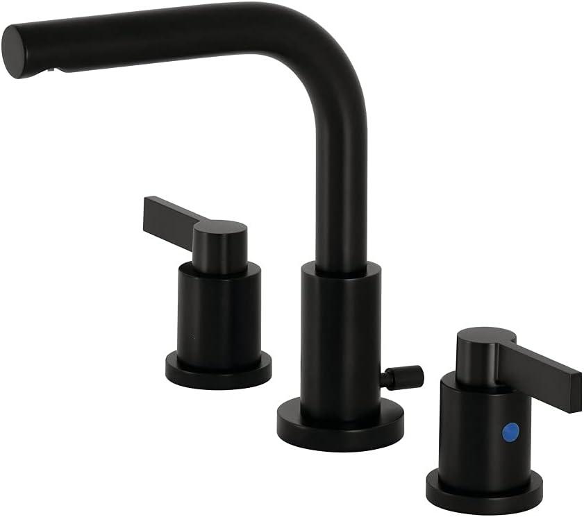 NuvoFusion 8" Matte Black Widespread Bathroom Faucet with Brass Pop-Up