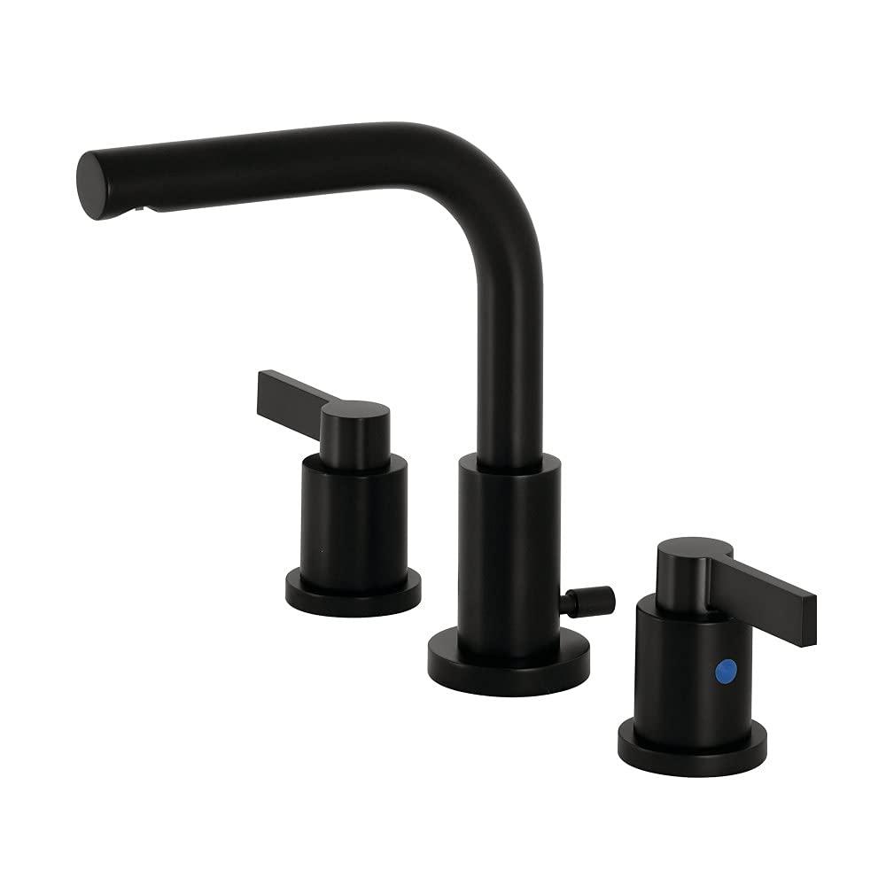 Kingston Brass NuvoFusion Two-Handle 3-Hole Deck Mount Widespread Bathroom Faucet with Brass Pop-Up Drain