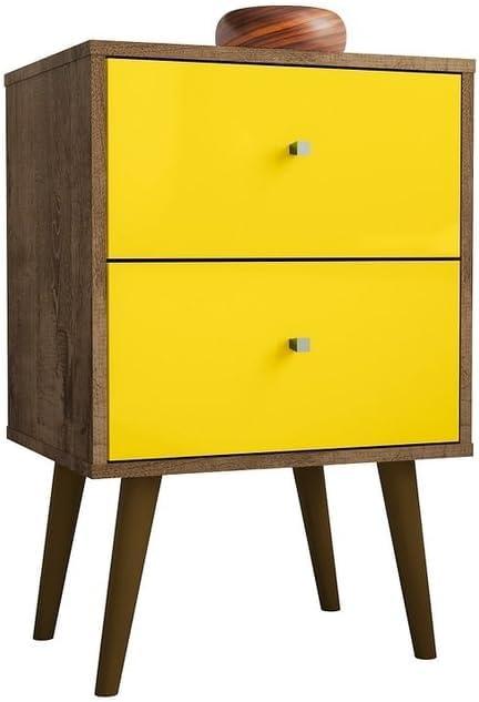 Liberty 2.0 Mid Century Modern Nightstand Rustic Brown/Yellow - Manhattan Comfort