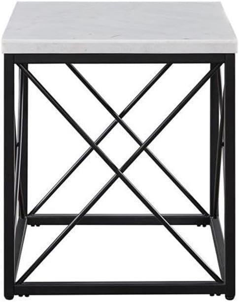 Skyler Marble Top Square End Table White/Black - Steve Silver Co.: Modern Living Room Accent, X-Stretchers, No Tools Assembly