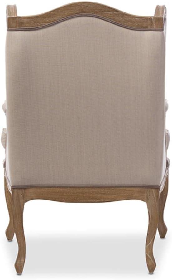 Majestic Beige Wingback Handcrafted Wood Accent Chair