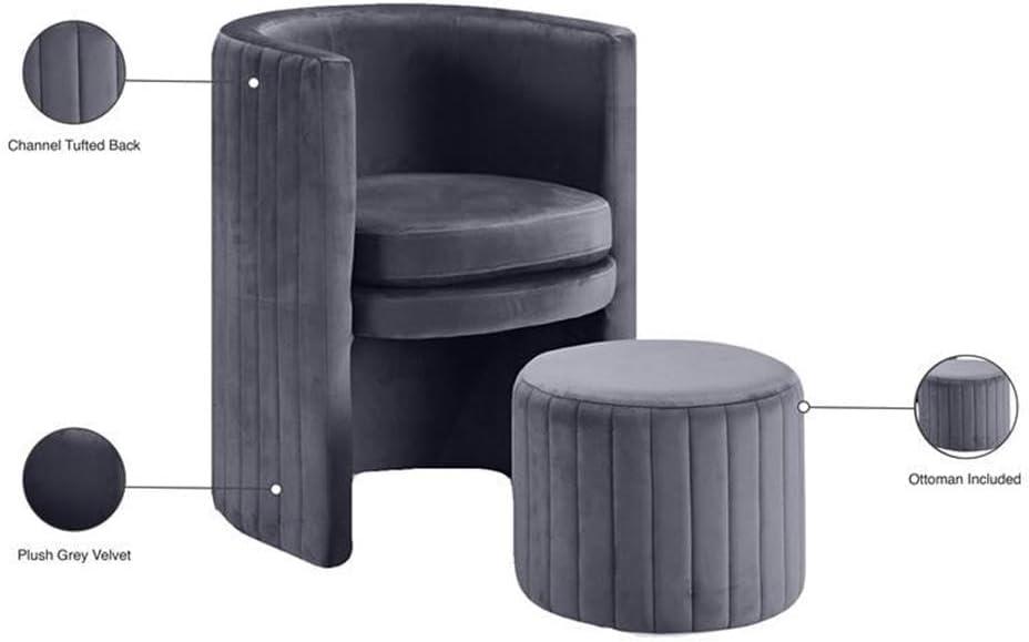 Meridian Furniture Selena Velvet Accent Chair and Ottoman Set in Black