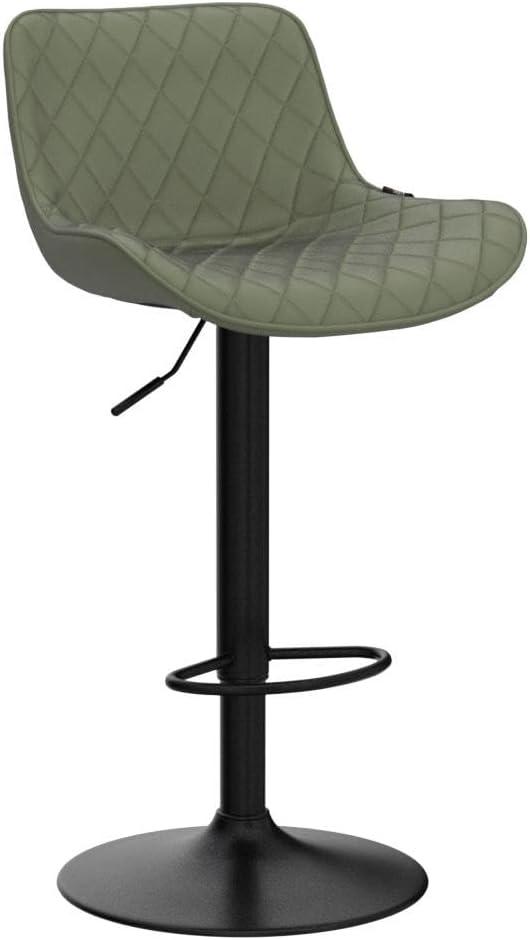 Olive Green Adjustable Faux Leather Swivel Bar Stools Set of 2