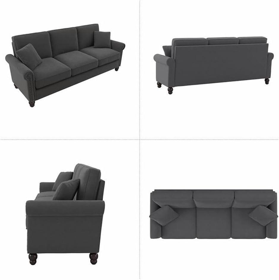 Coventry 85W Large Living Room Sofa in Charcoal Gray Herringbone Fabric