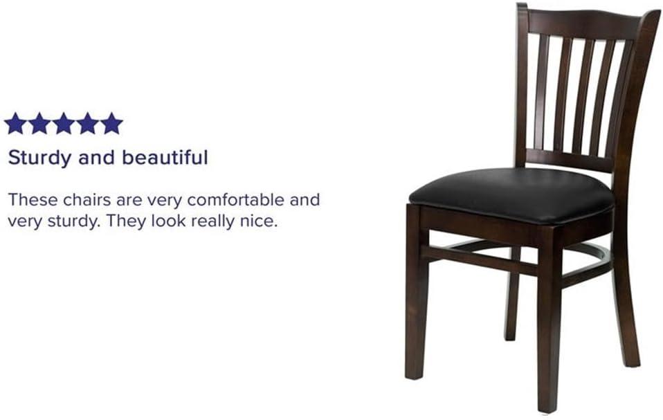 Flash Furniture HERCULES Series Vertical Slat Back Walnut Wood Restaurant Chair - Black Vinyl Seat