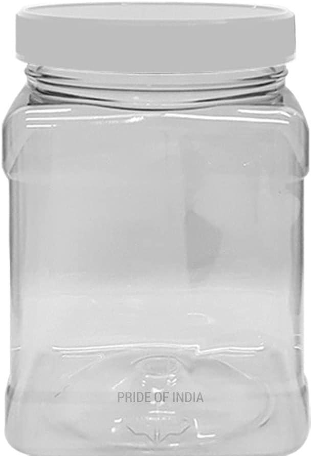 Clear Food Grade PET Plastic Square Grip Storage Jar w/ Cap