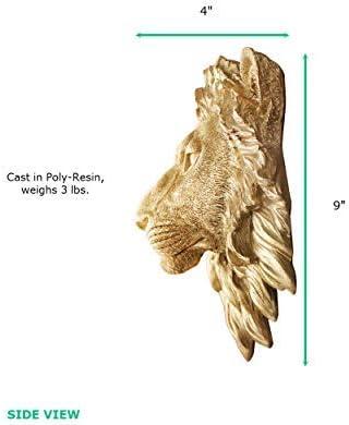 WALL CHARMERS Mini Gold Faux Lion Head Wall Hanging - 9 inch Faux Taxidermy Animal Head Wall Decor - Handmade Farmhouse Décor