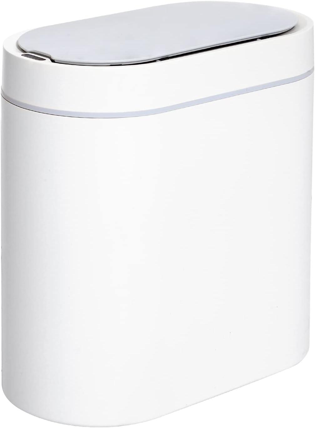 White Plastic Touchless Motion Sensor Trash Can with Lid