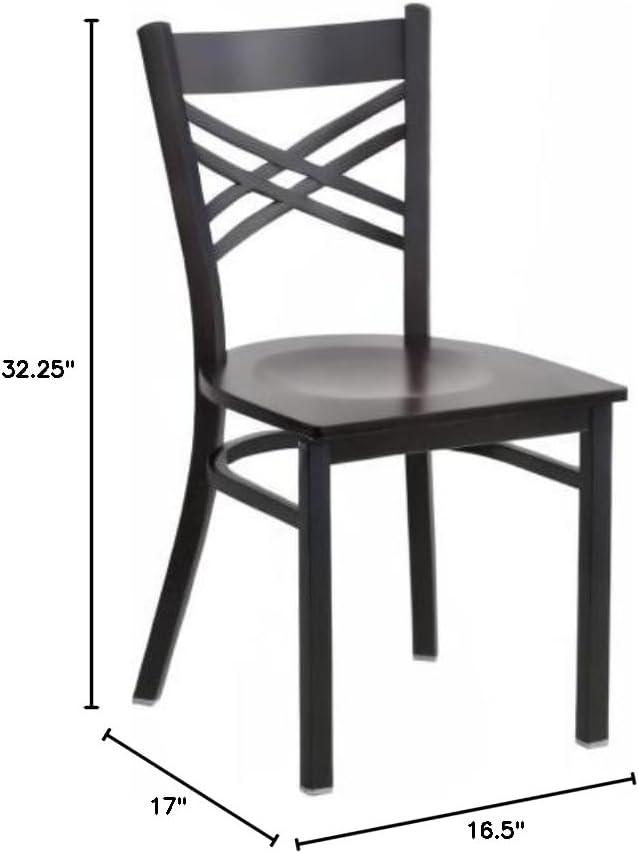 Flash Furniture 2 Pack HERCULES Series Black ''X'' Back Metal Restaurant Chair - Walnut Wood Seat