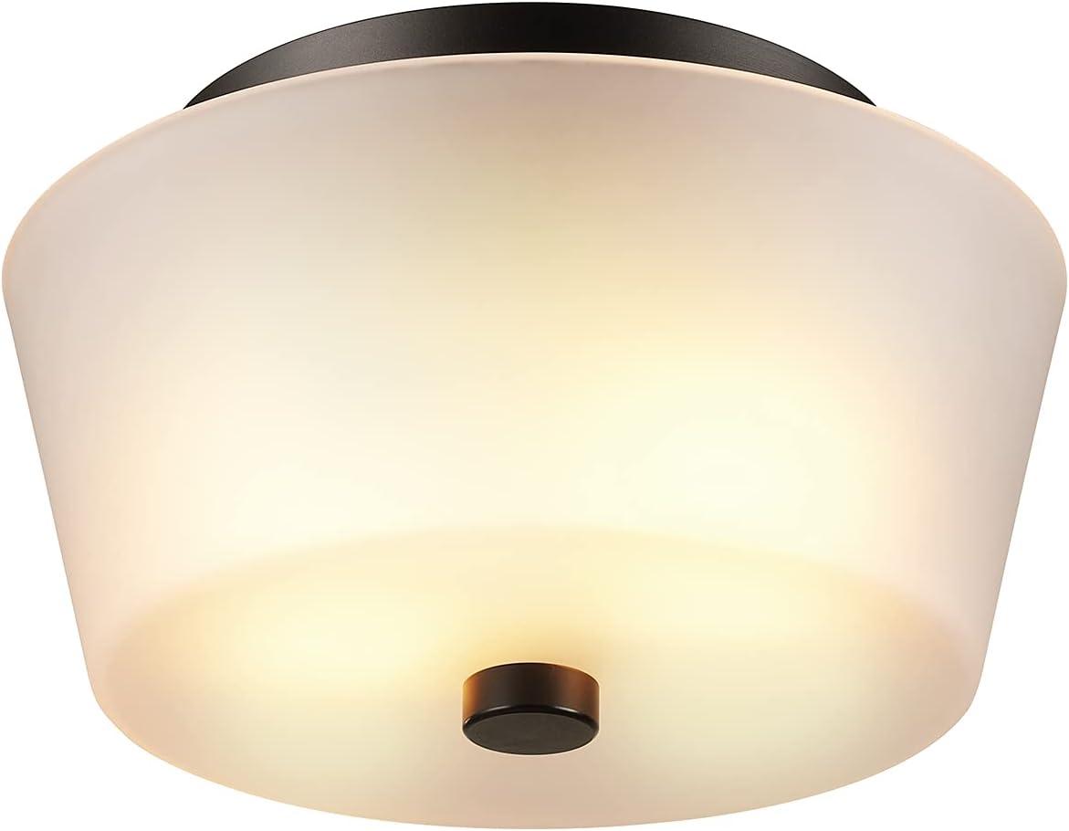 Jones 2-Light Bronze Flush Mount Ceiling Light with Frosted Glass Shade - one size