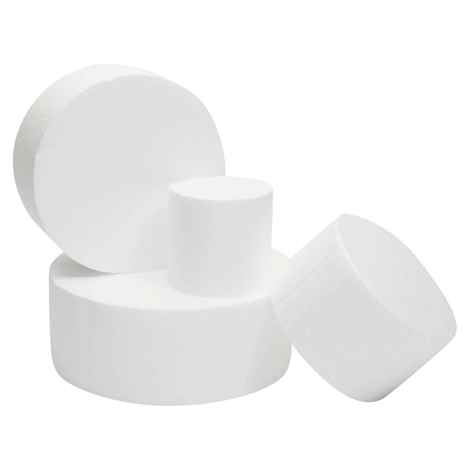 4 Tier Round Foam Cake Dummy Set, 4" 6" 8" 10" Fake Wedding Cake Dummies for Display, Decorating, 14.4" Tall Dummies (White)