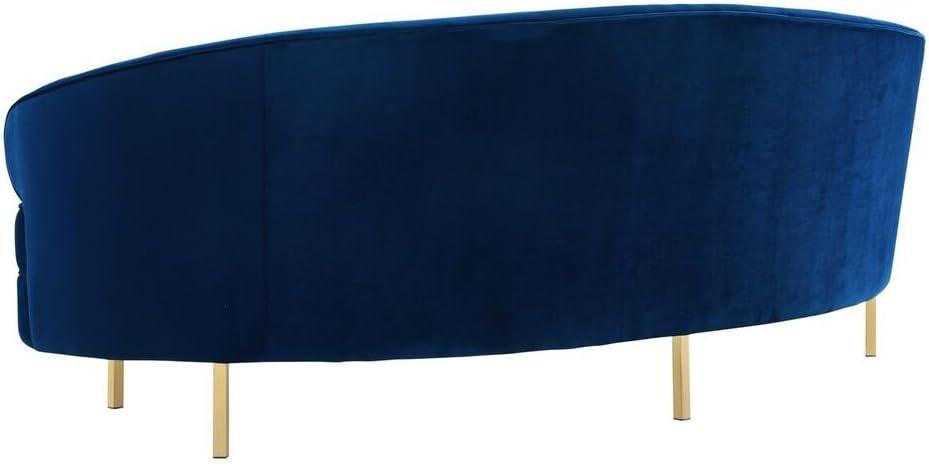 TOV Furniture The Baila Collection Modern Style Living Room Velvet Upholstery Curved Sofa with Stainless Steel Legs, Navy