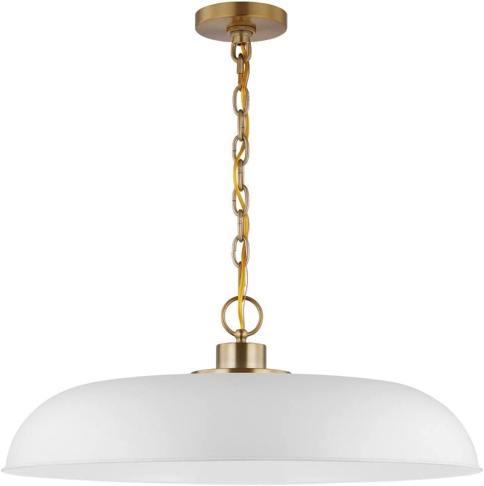 Colony Large Dome Pendant Light in Matte White and Burnished Brass