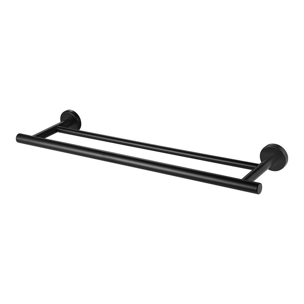 JQK Black Double Towel Bar, 20.5 Inch 304 Stainless Steel Thicken 0.8mm Towel Rack Bathroom, Towel Holder Matte Black Wall Mount, Useable Length 18 Inch, TB100L18-PB